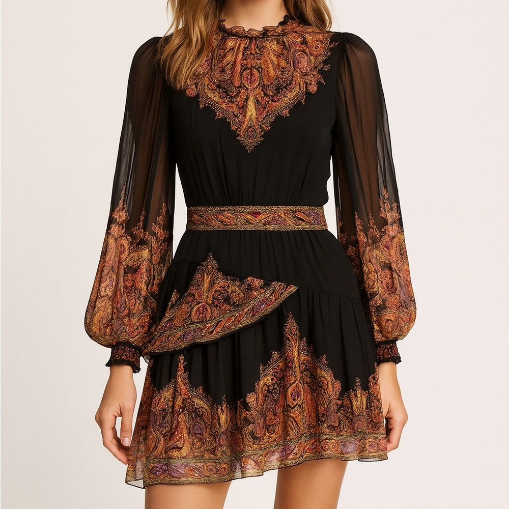 Zimmerman Tempo Paisley Tiered Mini Dress Size 4 (us 12, Large)